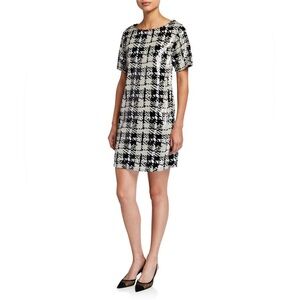 Laundry By Shelli Segal Plaid Sequin Shift Dress Sz 2